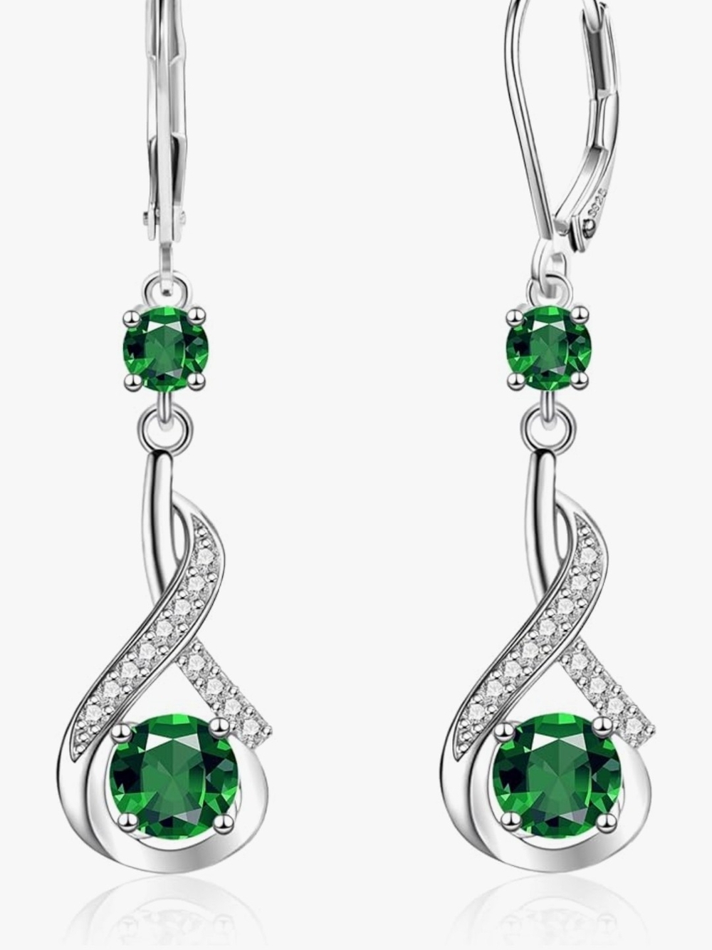 925 Sterling Silver Emerald Green  Crystal Drop Earrings - Elegant Women Jewelry